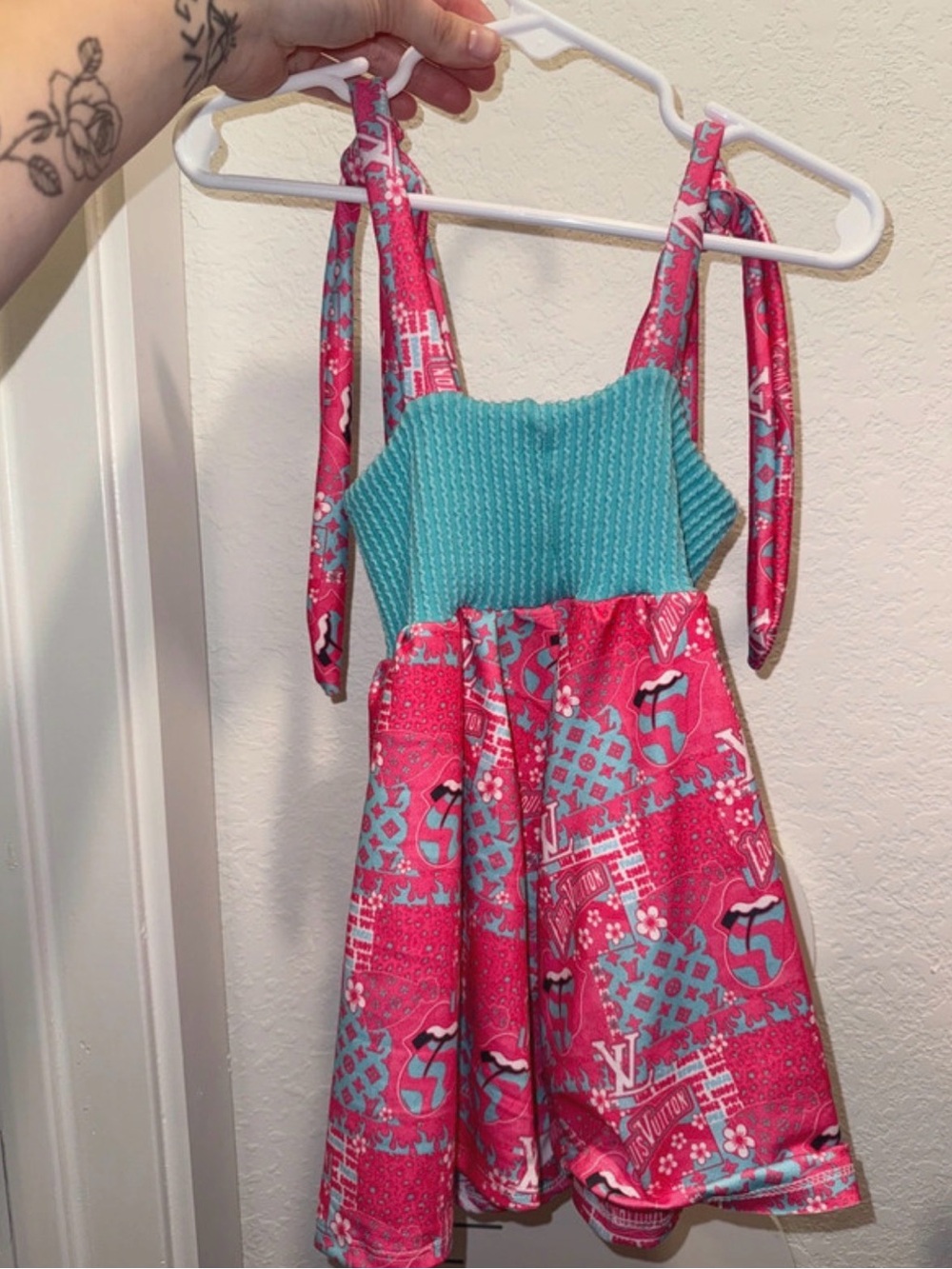 Tie-Shoulder Casual Sundress in Pink & Teal for Girls